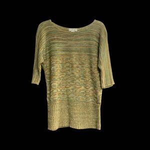 CHRISTOPHER & BANKS Gold Sweater‎ With Green Metallic Threads Size Petite Small